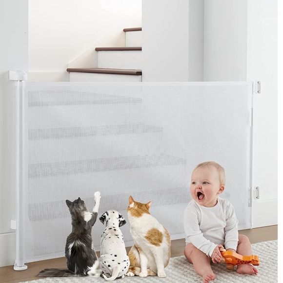 Cumbor Other - Retractable Baby Gates 33" X 55" for Stairs, Pets White Mesh Expandable Gate NEW
